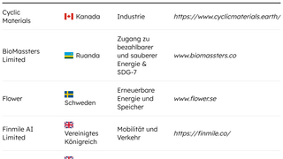 Foto: Tabelle "SET100 2026 Gewinner" mit fünf Gewinnern pro Sektor, Unternehmen, Land und Website.