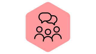 Icon, das eine Gruppe Menschen mit Sprechblase symbolisiert