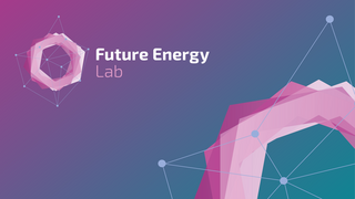 Logo des Future Energy Lab mit geometrischem, polygonalem Design in Rosa- und Blautönen.