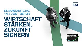 Hinweis auf die Veranstaltung Klimaschutztag der Klimaschutz-Unternehmen am 14.10. in Berlin.