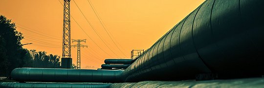 Electric,Wires,And,District,Heating,Tubes,At,Sunrise