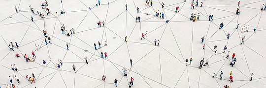Aerial view of crowd connected by lines