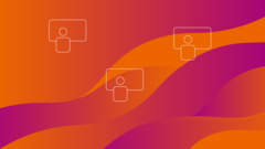 Grafik: Drei weiße Piktogramme von Personen mit Sprechblasen auf orange-rot schattiertem Hintergrund.