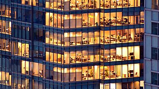 Modern,Office,Building,At,Night.,Night,Lights,,City,Office,Building