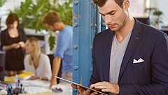 Menschen im Büro reden miteinander