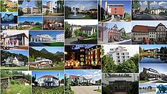 Eine Collage von Gebäuden und anderen Bauwerken. Eine beeindruckende Mischung aus Architektur und Design.