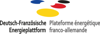 Logo der Deutsch-Französischen Energieplattform mit den Farben Blau, Schwarz, Rot und Gelb. Text: 'Deutsch-Französische Energieplattform' und 'Plateforme énergétique franco-allemande'.