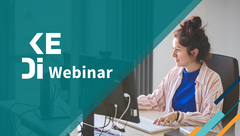 KEDi Logo und Frau sitzend vor dem PC