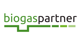 Logo von biogaspartner, bestehend aus dem Schriftzug 'biogaspartner' in verschiedenen Grüntönen und Schwarz, mit einem grafischen Element in Form einer Linie.