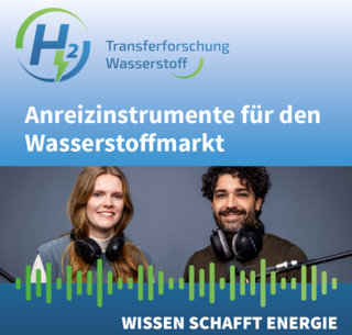 Bild für den Podcast Wissen schafft Energie, abgebildet sind die Moderatorin Lina Weber und der Moderator Konstantin Brosch