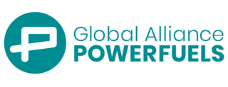 Logo der Global Alliance Powerfuels, bestehend aus einem stilisierten, hellblauen 'P' in einem Kreis und dem Schriftzug 'Global Alliance POWERFUELS' in türkis.