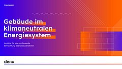 Gebäude im klimaneutralen Energiesystem: Titel und abstrakte Grafik mit Linien und Rechtecken, die Energieflüsse symbolisieren