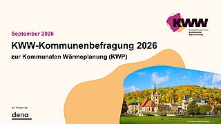 Teaserbild zur KWW-Kommunenbefragung, zu sehen ist das Logo des KWW und die Fernansicht eines Dorfes umgeben von Wiesen und Wäldern