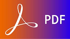 Logo von Adobe Acrobat, stilisierte Schriftzug in Form eines A, daneben der Text 'PDF' in großer Schrift.