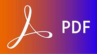 Logo von Adobe Acrobat, stilisierte Schriftzug in Form eines A, daneben der Text 'PDF' in großer Schrift.