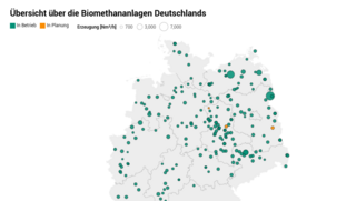 Scrrenshot der Karte des Einspeiseatlas Biomethan