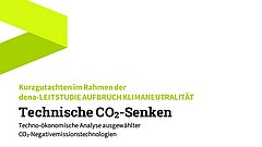 Titel und Untertitel des Dokuments: 'Kurzgutachten im Rahmen der dena-LEITSTUDIE AUFBRUCH KLIMANEUTRALITÄT' und 'Technische CO2-Senken'.