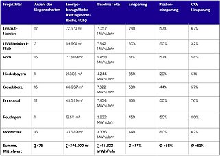 Statistische Übersicht zu flächenspezifischen Werten, Investitionen, Kosteneinsparungen und THG-Einsparungen mit Durchschnitts-, Minimal-, Maximalwerten und Summen.
