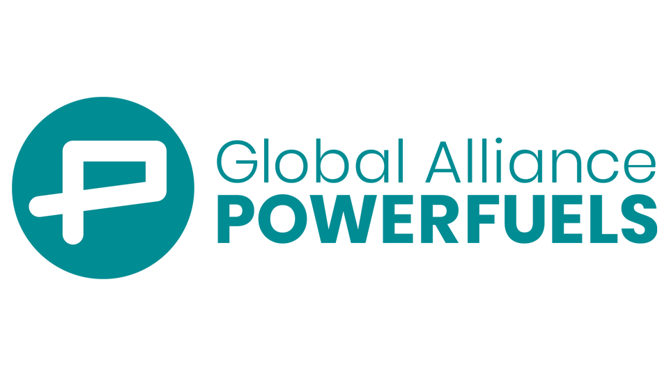 Logo der Global Alliance Powerfuels, bestehend aus einem stilisierten, hellblauen 'P' in einem Kreis und dem Schriftzug 'Global Alliance POWERFUELS' in türkis.